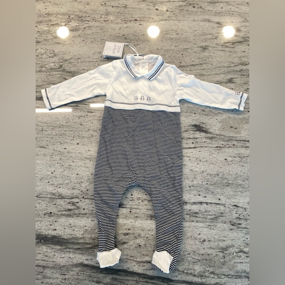 Crosby Navy Striped Babygrow
